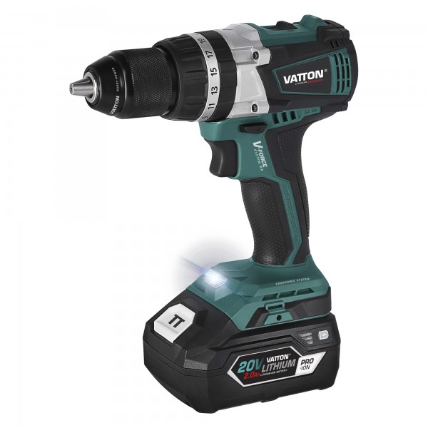 Taladro perc.vatton 20v.1 bat.2.0a brush