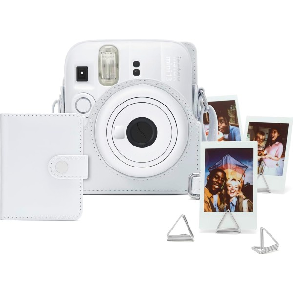 Fujifilm instax mini 13 accesorios kit clay white /  funda original + mini álbum + clips para sujetar fotos